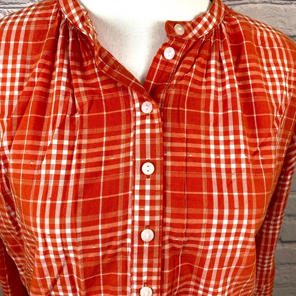 Universal Thread Orange Cream Plaid Blouse Large Lightweight Flannel Shirt NWT - Picture 2 of 11